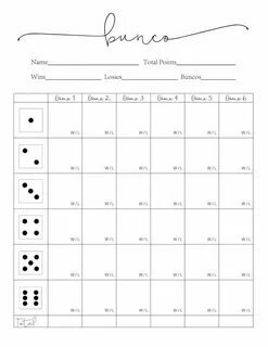 Bunco Score Sheet / 8.5 x 11 / black and white / Instant Dow