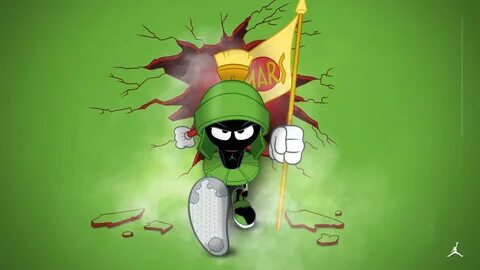 Marvin the Martian is angry and has busted through a wall de