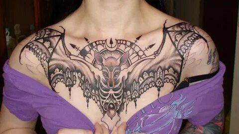 Bat chestpiece Chest piece tattoos, Chest tattoos for women,