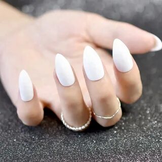 24pcs kit Stiletto Shiny Fake Nails White Pointed Easily Dec