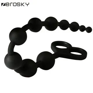 Zerosky Anal Ball Butt Plug Large Size Black Anal Beads Sili