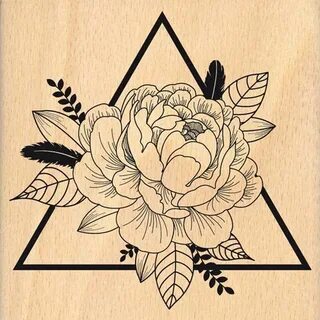 Envolée poétique - Tampon Bois - Triangle floral - 10 x 10 c
