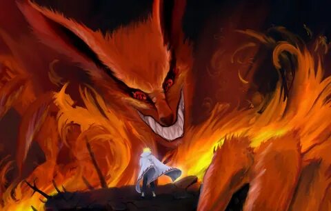 Wallpaper flame, grin, Fox, cloak, nine-tailed, naruto, nami