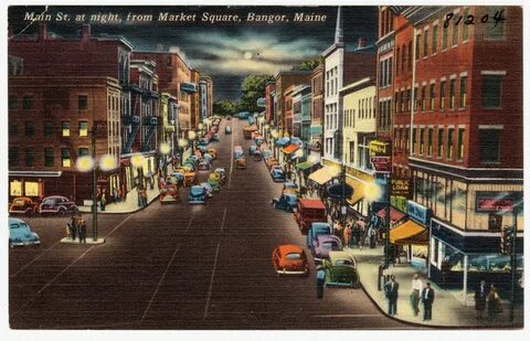 File:Main St. at night, from Market Square, Bangor, Maine (8