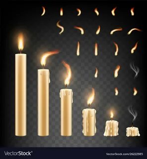 Burning candle and flame set isolated Royalty Free Vector