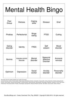 Mental Health Bingo Printable Milesia