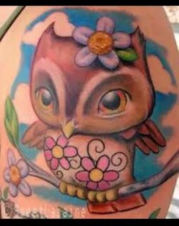 Cute cartoon owl tattoo, give it anime eyes and it'd be ADOR