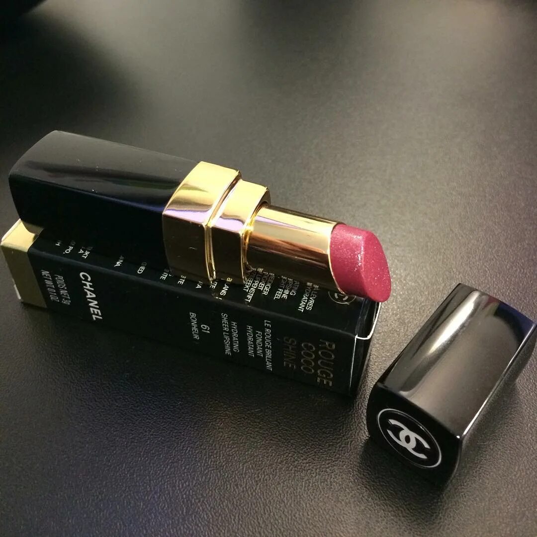 Rouge Coco Shine lipstick in shade 61 Bonheur that I am wearing today. #lux...