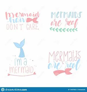 Set of Cute Mermaid Card. Hand Drawn Cute Inspirational Merm