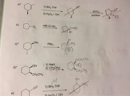 Solved c) d) OH 1) BH3 THF 2) H202 OH HBr (2 eq) PBr3 1) NaH