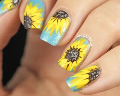 Copycat Claws: 31DC2014 - Yellow Nails - Sunflower Nail Art 