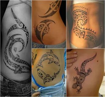 Maorie Tattoos frau Rippen Bauch Hüften Linien Dolphine Geck