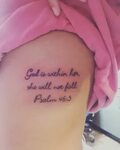 Bible verse tattoo on left side. God is within her, she will