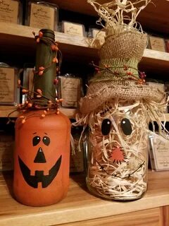 Pumpkin scarecrow painted wine bottles Fall crafts diy, Wine