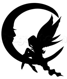Fairy on Moon Silhouette How to Draw a ... Fairy silhouette,