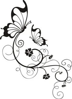 Swirly Butterfly And Flower In Black And White Border Design