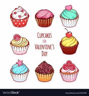 Cupcakes for Valentines Day clip-art on a white background. 