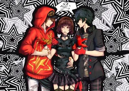 Safebooru - :( 1girl 2boys akechi gorou amamiya ren arm arou