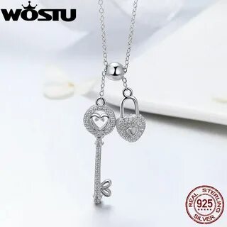 WOSTU Real 925 Sterling Silver The Key of Heart Lock Pendant