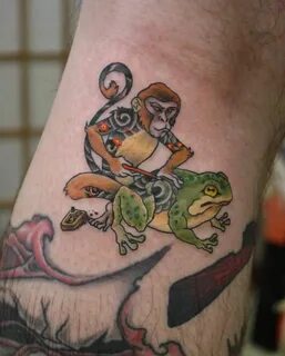 Monkey tattooing a frog - tattoo inspired by Horitomo’s MonM