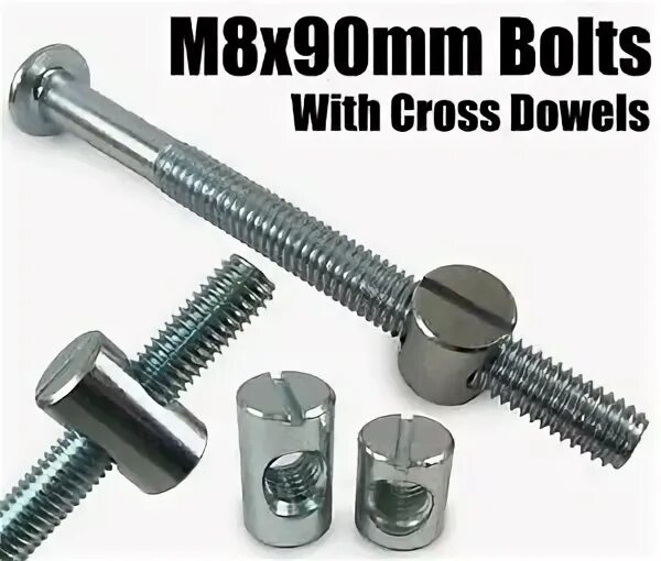 M8 x 90mm Furniture Connector Bolts & Cross Dowel Barrel Nut