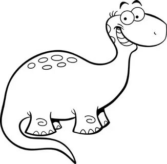 Black And White Illustration Of A Happy Brontosaurus Клипарт