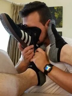 Buddy sniffing his Adidas sneakers and Nike socks - Male Fee
