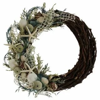 Pre-Lit Floral Arrangement Hanging Basket Coastal wreath, Sh