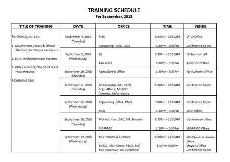 Malungon Personnel :: Training Schedule