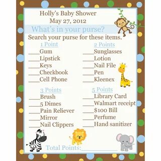 24 Personalized Baby Shower "What's In Your Purse" Game Card