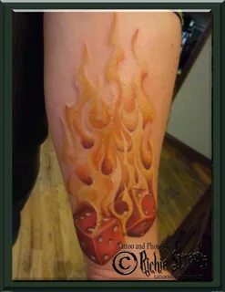 Black And Grey Realistic Fire Tattoo Flaming dice tattoo Fir