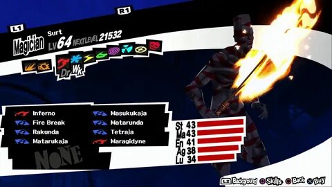 Persona 5 / Persona 5 Royal - Surt Persona Stats and Skills 