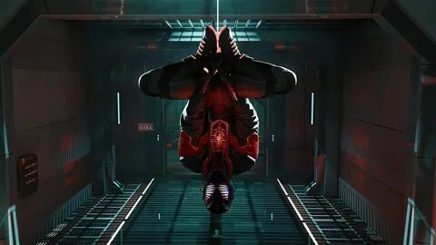 Spider-Man Miles Morales Hanging Upside Down 2020 Suit HD 4K