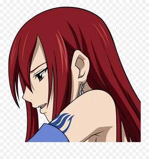 Brown Eyes Erza Scarlet Fairy Tail Long Hair Red Tattoo - Er