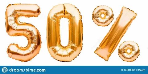 Golden Fifty Percent Sign Made of Inflatable Balloons Isolat