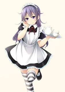 Safebooru - 1girl apron cup dress long hair maid maid headdr