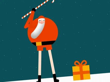 Swinging Santa Christmas card illustration, Xmas gif, Christ