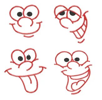 Four funny face machine applique designs in two different si