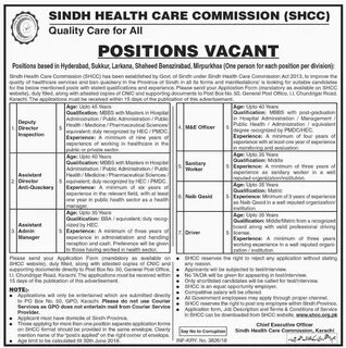 Sindh Health Care Commission (SHCC) Jobs 2018 for 35+ Admin,