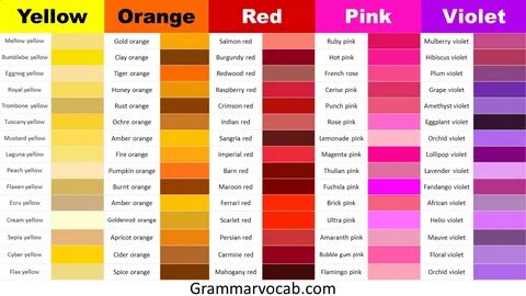 All Color Name List PDF Download - Color Shades Names - GrammarVocab All colours