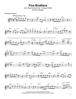 Five Brothers Sheet Music Gerry Mulligan Baritone Sax Transc