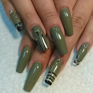 Army green coffin nails Nails Pinterest
