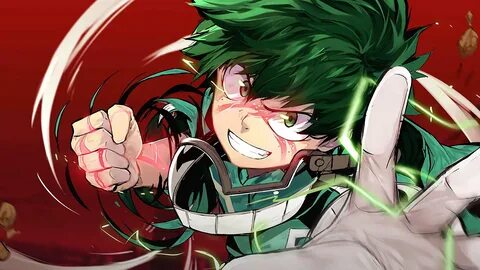 Green hair izuku midoriya red background 4k my hero academia. 