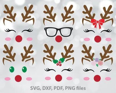 Cute Reindeer Face Svg - Layered SVG Cut File - Download All
