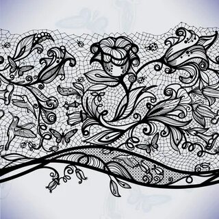 Abstract seamless lace pattern with flowers and butterflies.