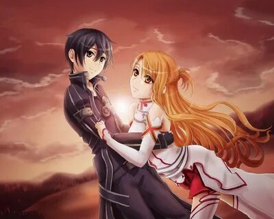 Скачать обои девушка, аниме, парень, Kirito, Asuna, Sword ar