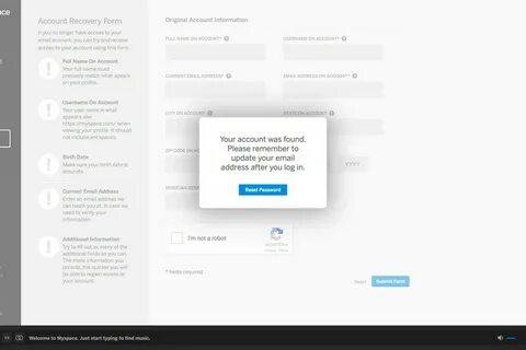Myspace let you hijack any account just by knowing the perso