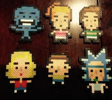 Some Rick and Morty perler bead key chains I made, the desig