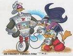 Darkwing Duck and Scrooge playing video games on Gizmoduck, 