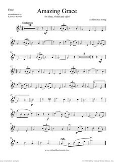 Amazing Grace sheet music for flute, violin and cello (PDF) 